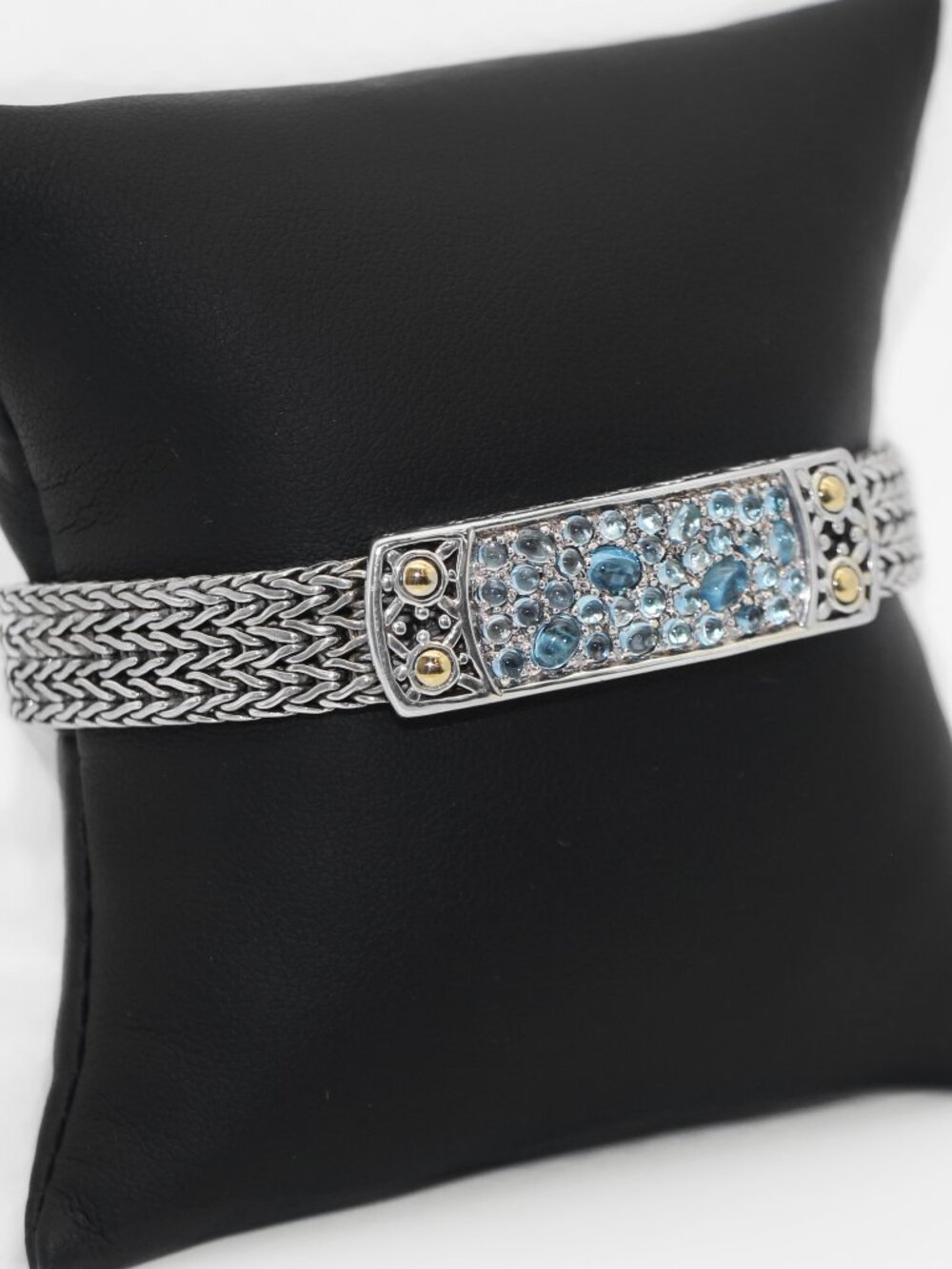 John Hardy 925 Silver 18K Blue Topaz Pave Jaisalmer Bracelet